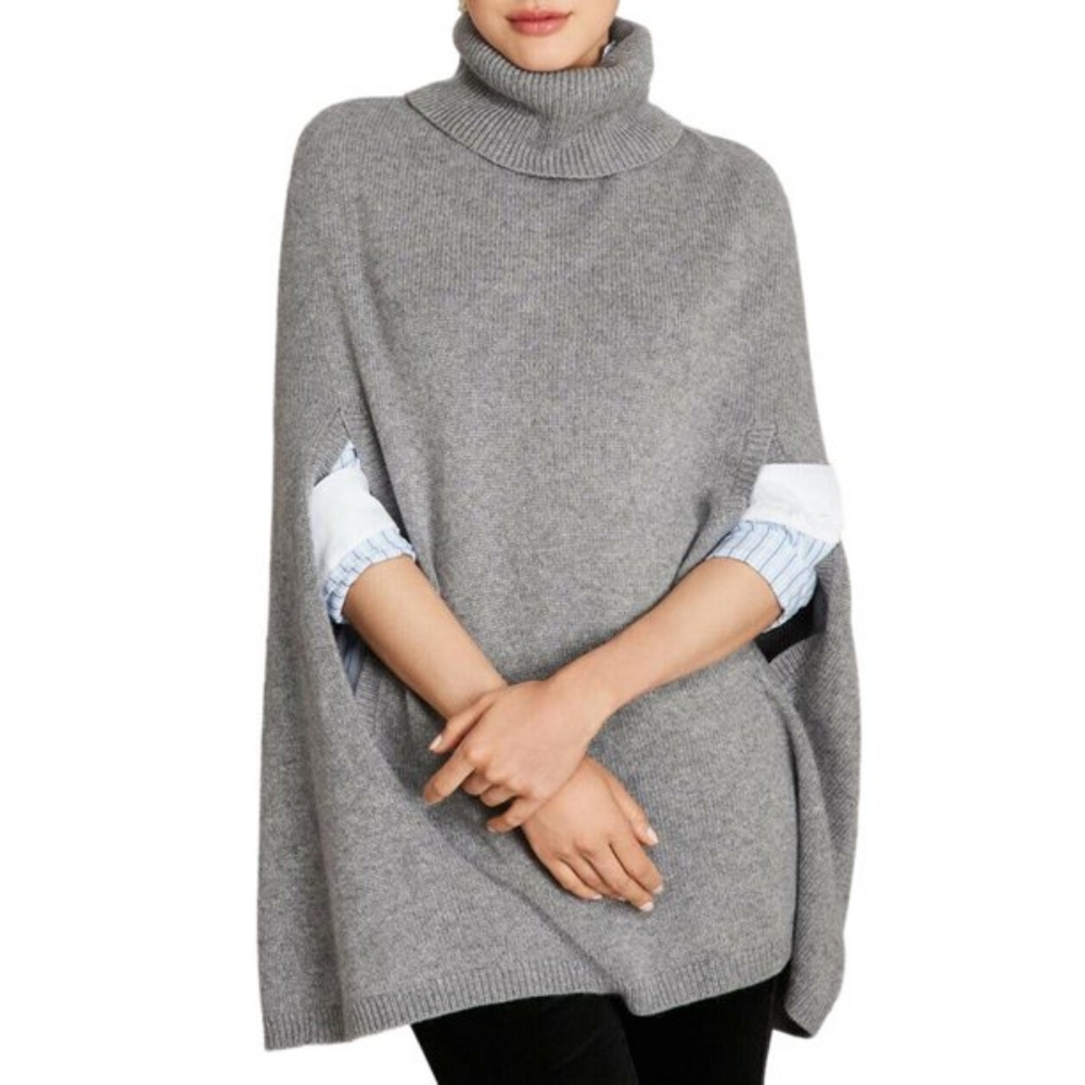 NWT, Brooks Brothers Merino Wool Blend Grey Turtleneck Poncho Sweater